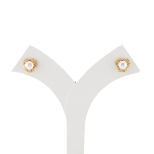 Perfection White Stone Pearl Stud Earrings
