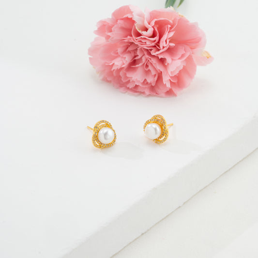 Perfection White Stone Pearl Stud Earrings