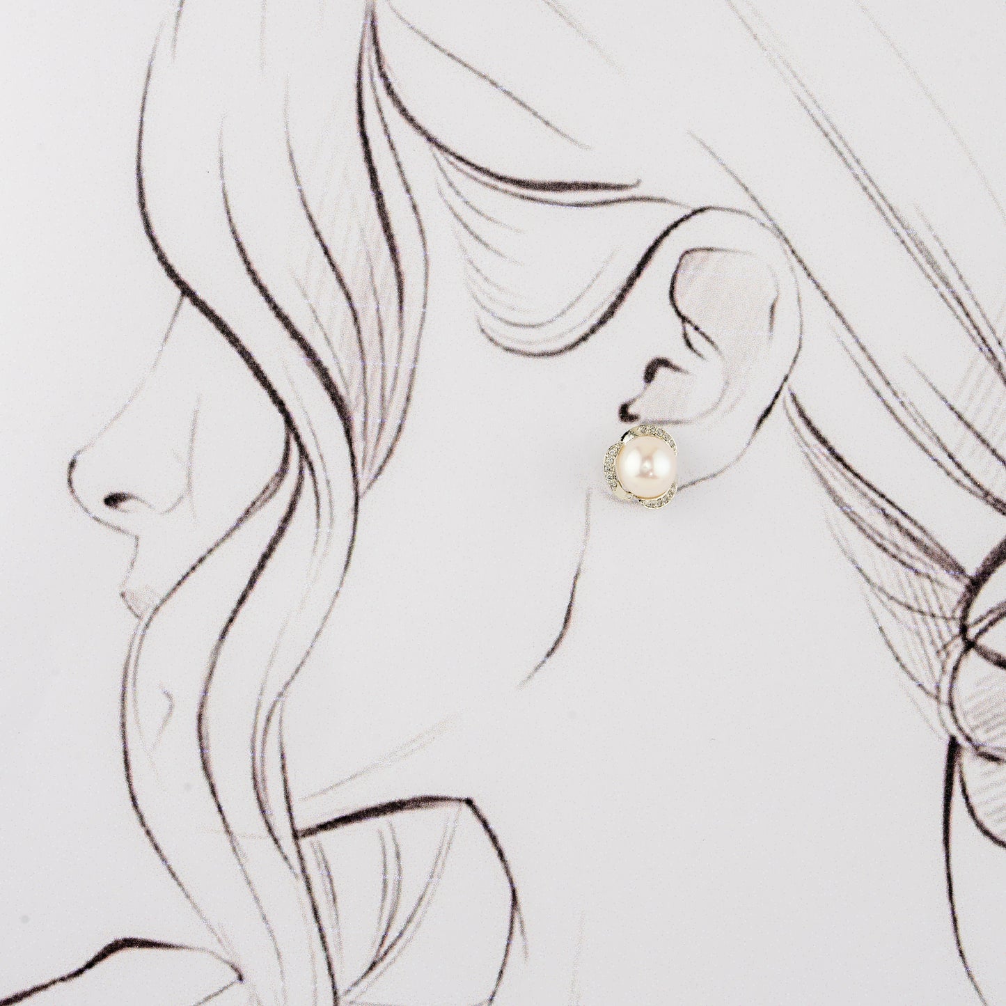 Radiance White Stone Pearl Stud Earrings
