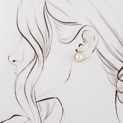 Radiance White Stone Pearl Stud Earrings