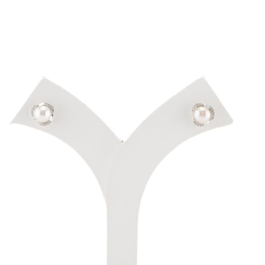 Radiance White Stone Pearl Stud Earrings