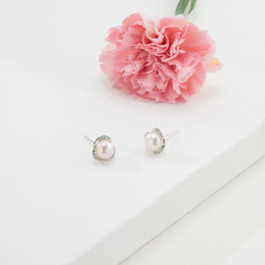 Radiance White Stone Pearl Stud Earrings