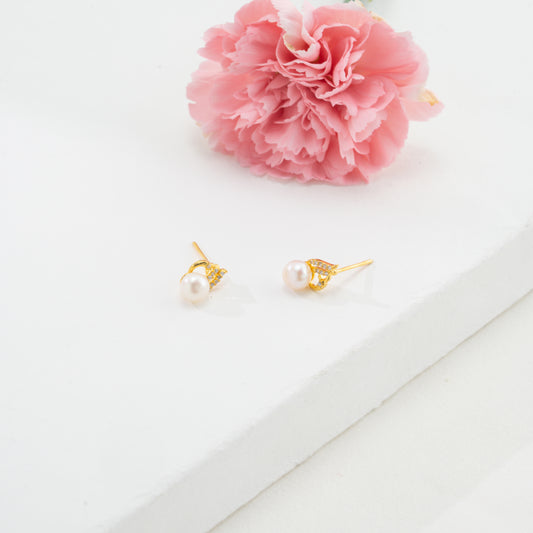 Charm White Stone Pearl Stud Earrings