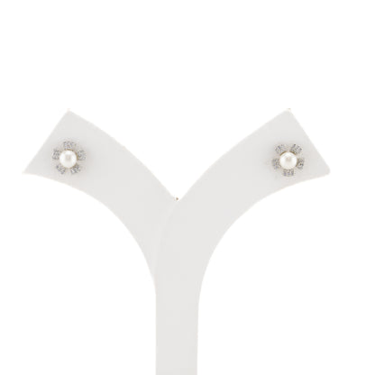 Classic White Stone Pearl Stud Earrings