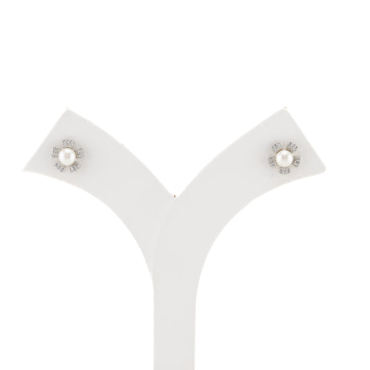 Classic White Stone Pearl Stud Earrings
