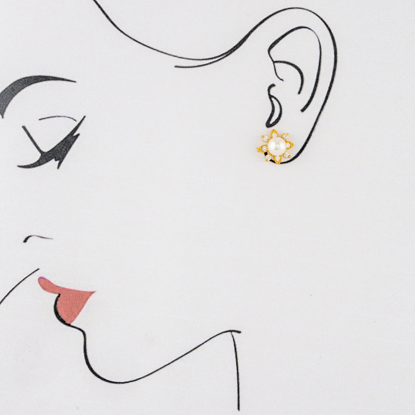 Charming White Stone Pearl Stud Earrings