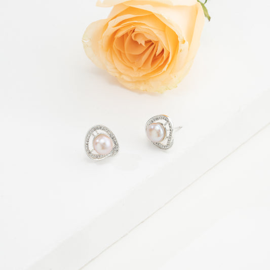 Iridescent Pink Pearl Stud Earrings
