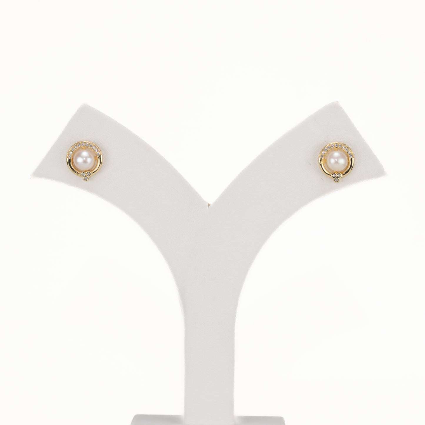 Delicate White Stone Freshwater Pearl Stud Earrings