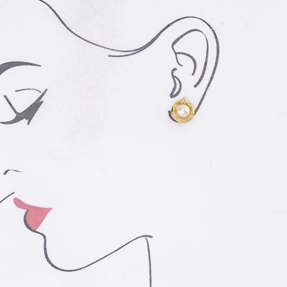 Delicate White Stone Freshwater Pearl Stud Earrings