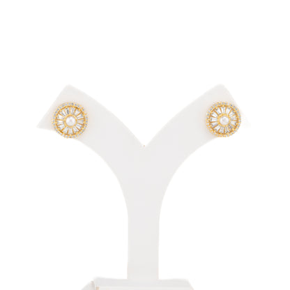 Sleek White Stone Pearl Studs Earrings