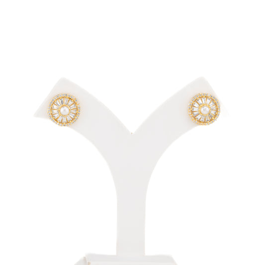 Sleek White Stone Pearl Studs Earrings