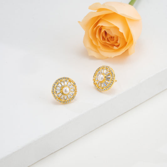 Sleek White Stone Pearl Studs Earrings