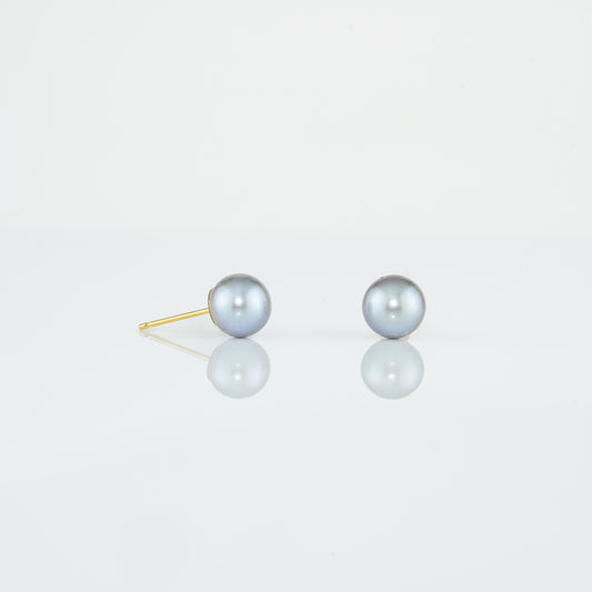 Grey Button Pearl Stud Earrings