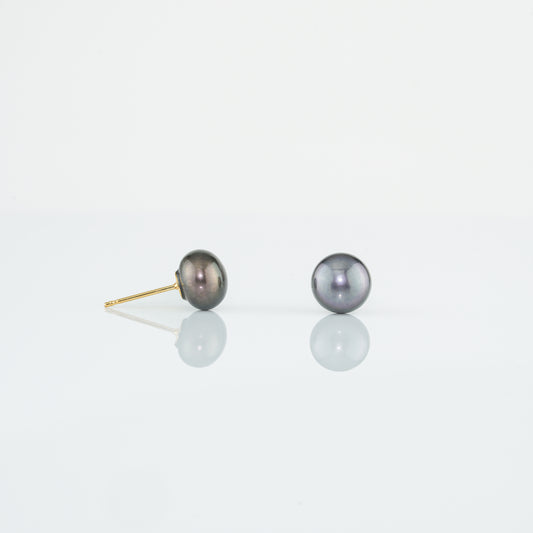 Dark Blue Button Pearl Stud Earrings