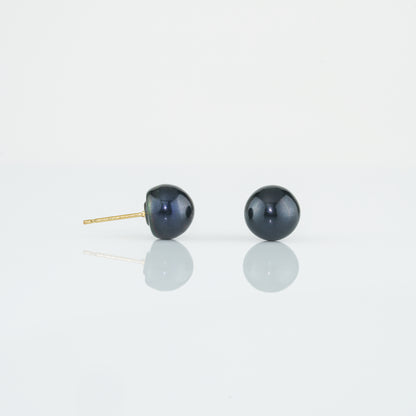 Black Button Pearl Stud Earrings