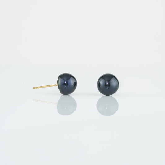 Black Button Pearl Stud Earrings