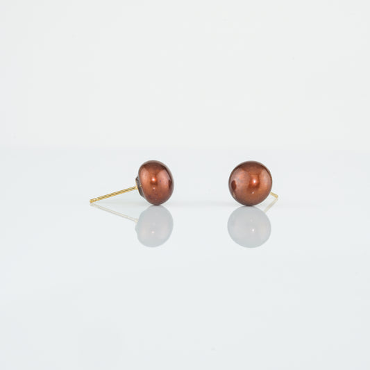 Bronze Button Pearl Stud Earrings