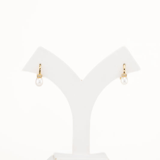 Lovely White Stone Drop Freshwater Pearl Earring