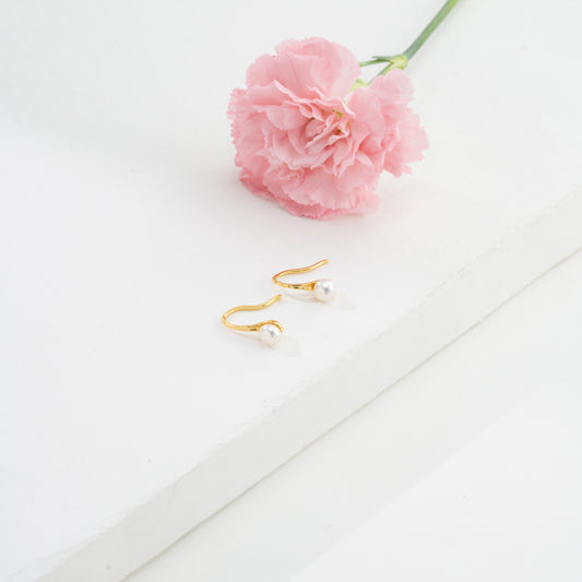 Delicate Button White Pearl Stud Earrings