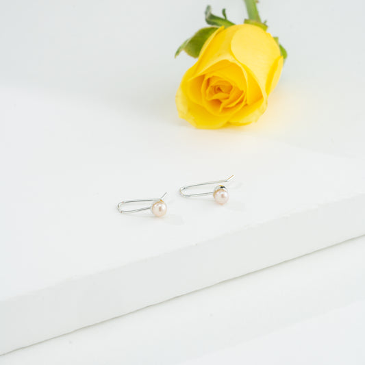 Contemporary Button Shaped Pearl Drop Earrings