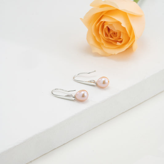 Opaque Pink Pearl Hanging Earrings