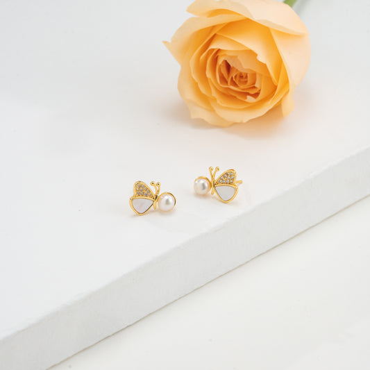 Unique Butterfly Pearl Stud Earrings