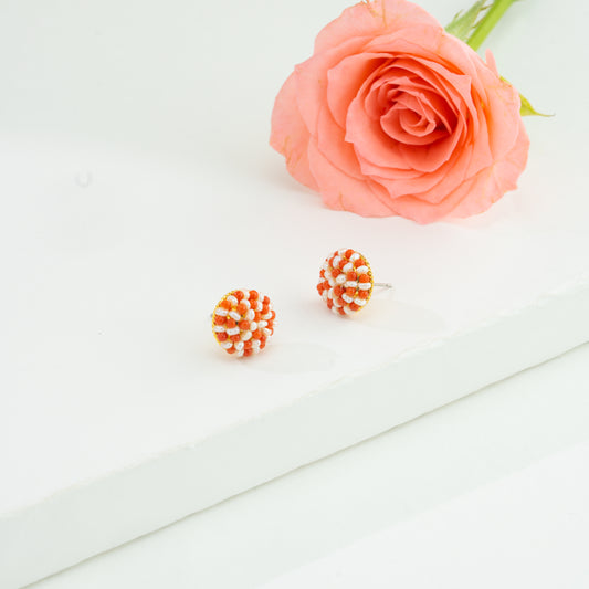 Coral Exotic Seed Freshwater Pearl Stud Earrings