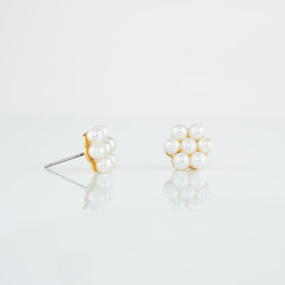 Floral Round Pearl Stud Earrings