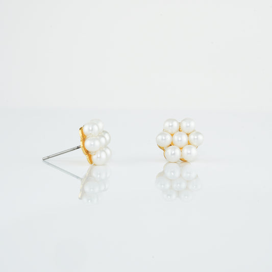 Floral Round Pearl Stud Earrings