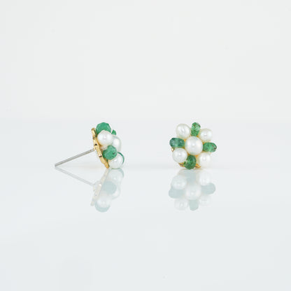 Natural Emerald Near Round Stud Earrings