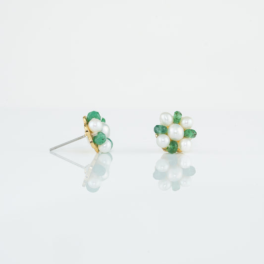 Natural Emerald Near Round Stud Earrings