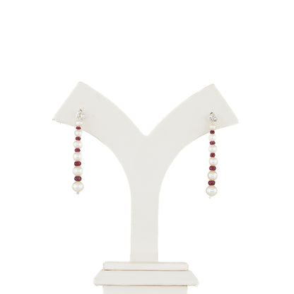 Natural Ruby And White Near Round Grading Pearl Hanging Earrings