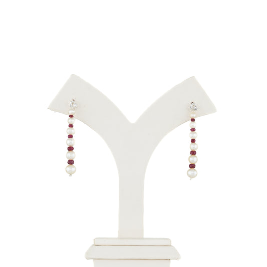 Natural Ruby And White Near Round Grading Pearl Hanging Earrings