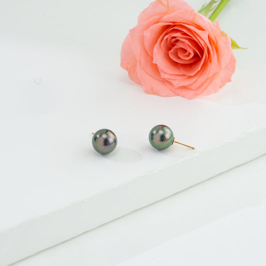 12.0-13.0mm Round Greenish Black Tahitian South Sea Pearl Tops