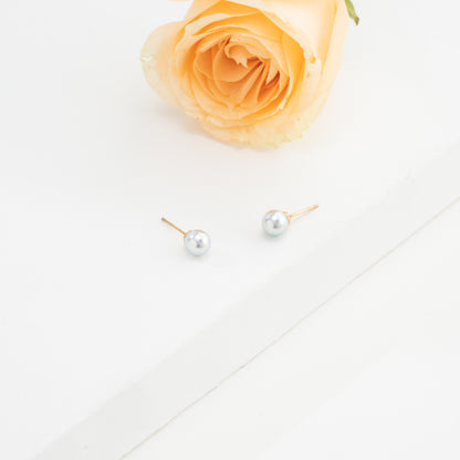 6.0-7.0mm Round Grey Saltwater Pearl Stud Earrings