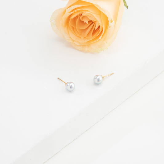 6.0-7.0mm Round Grey Saltwater Pearl Stud Earrings