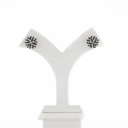 Blue Sapphire Seed Pearl Stud Earrings