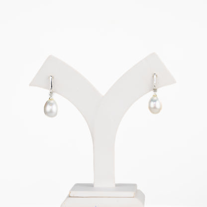 14.0-15.0mm White Drop South Sea Pearl Hanging Earrings