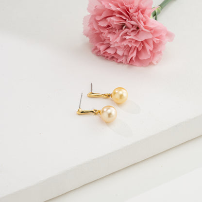 12.0-13.0mm Golden Round South Sea Hanging Pearl Earring