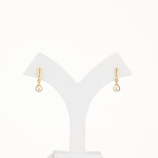 7.0-8.0mm Golden Round Saltwater South Sea Pearl Hanging Earrings