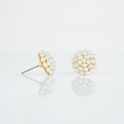 White Rice Pearl Stud Earrings