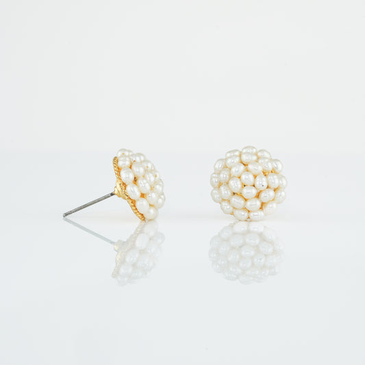White Rice Pearl Stud Earrings