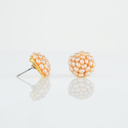 Pink Rice Pearl Stud Earrings