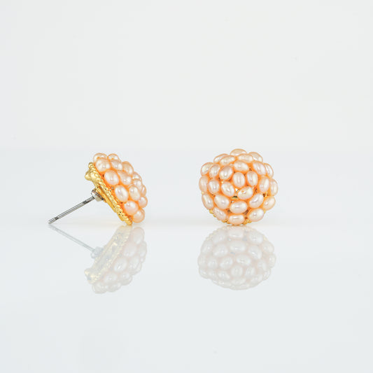 Pink Rice Pearl Stud Earrings