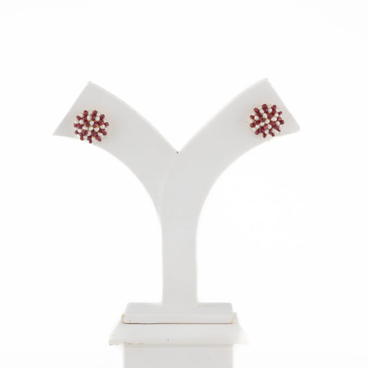 Sticky Natural Ruby Seed Freshwater Pearl Stud Earrings