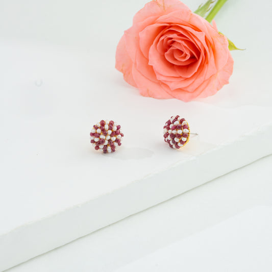 Sticky Natural Ruby Seed Freshwater Pearl Stud Earrings