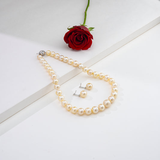 11.0-12.0mm Cream Near Round South Sea Pearl Necklace Set - A Quality