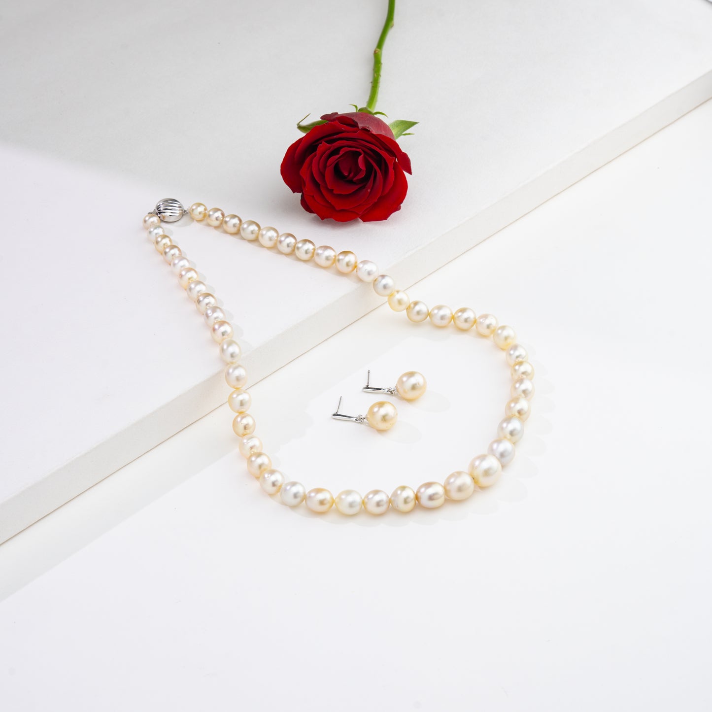 11.0-12.0mm Cream Drop South Sea Pearl Necklace Set - A Quality