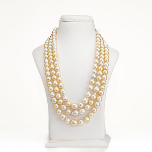 12.0-13.0mm Cream Drop Ringed South Sea Pearl Necklace Set - A Quality