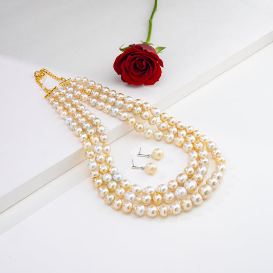 12.0-13.0mm Cream Drop Ringed South Sea Pearl Necklace Set - A Quality